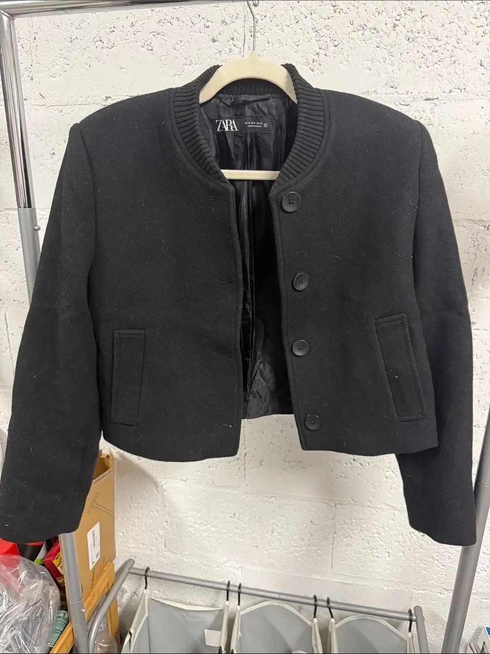 ZARA Black Collar Button Jacket - Lined - Warm Winter Jacket - Size Medium